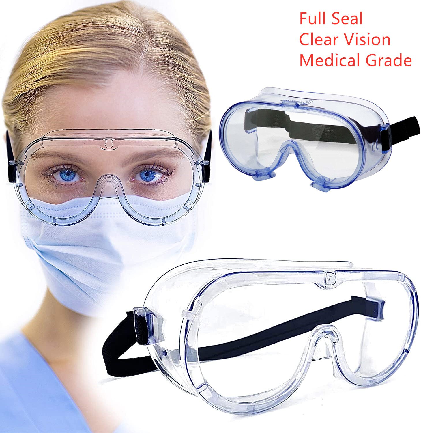 Full Sealed Safety Goggles Over Glasses Anti Fog Clear Lens Lab Eye Protective