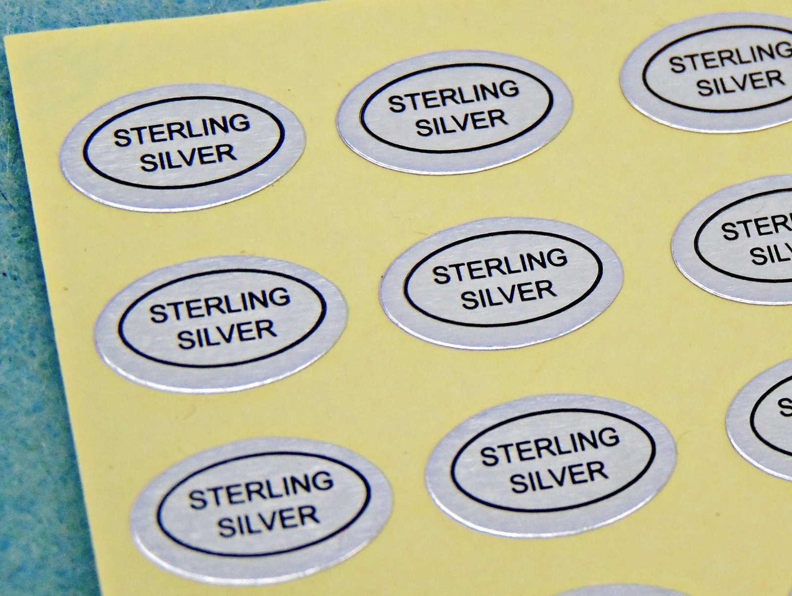 “STERLING SILVER” Adhesive Labels small Tags ~ 100 stickers Oval 1/2″ x 5/16″
