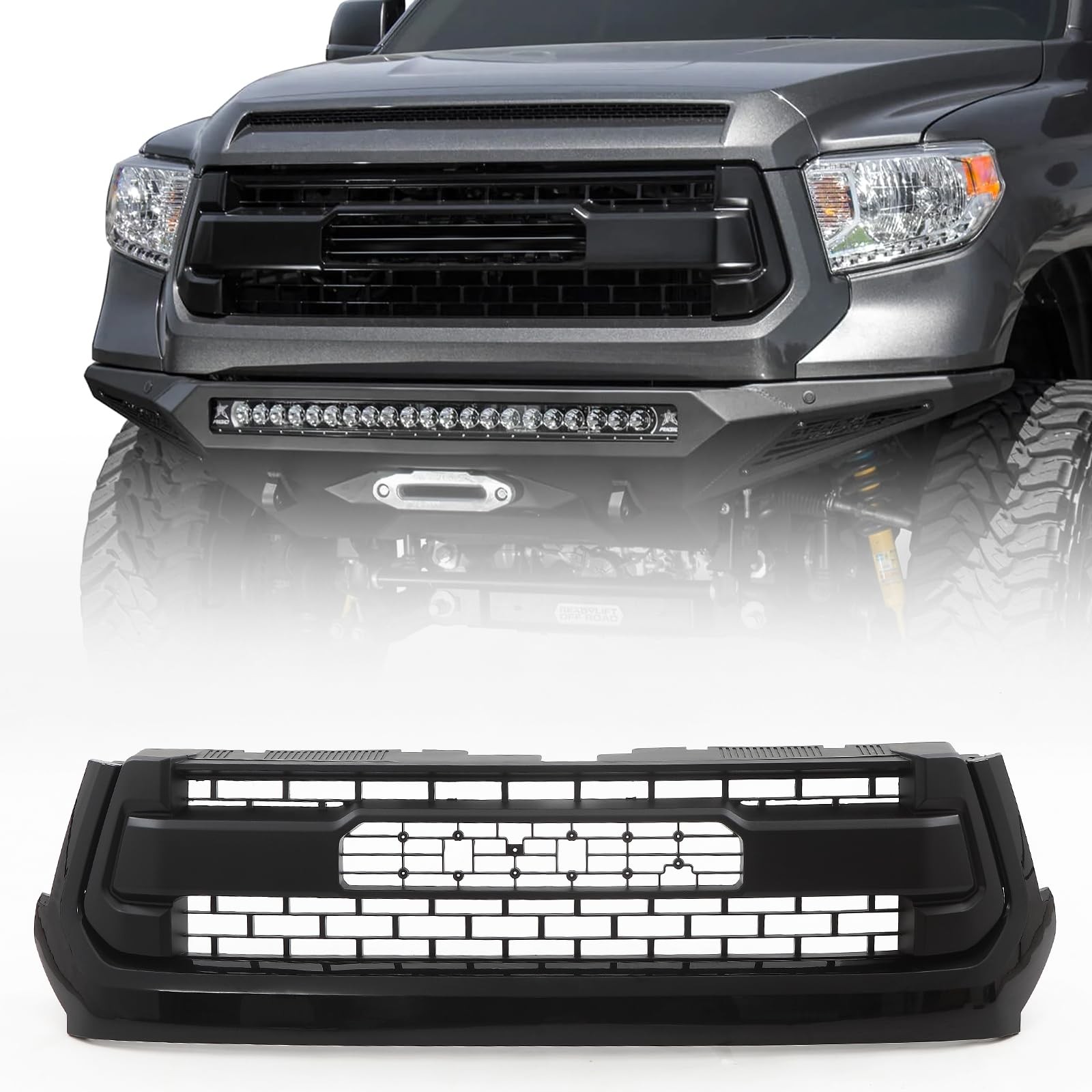 Front Grille For 2014-2021 Toyota Tundra Gloss Black ABS No Sensor No Light