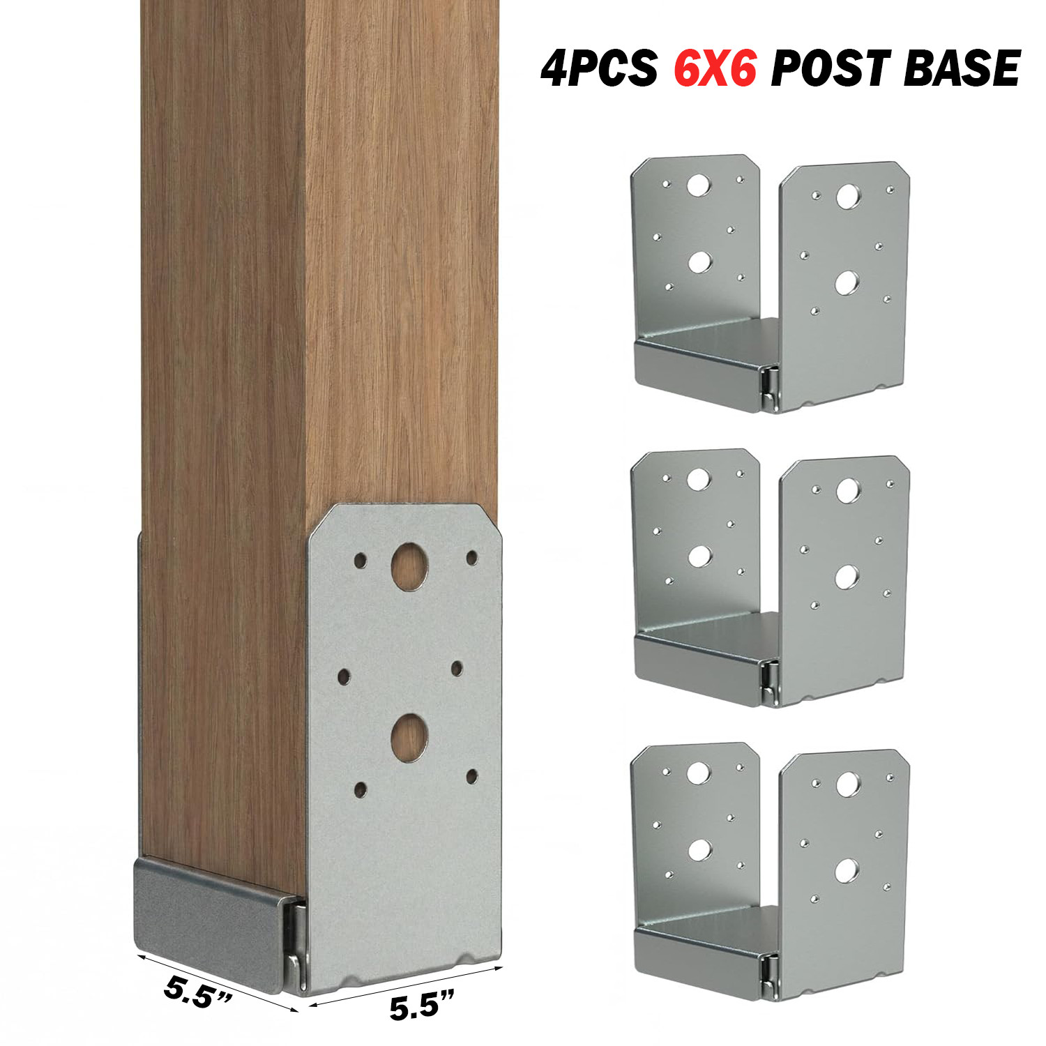4Pcs 6×6 Concrete Deck Post Anchor Base Adjustable Metal Post Bracket Post Base