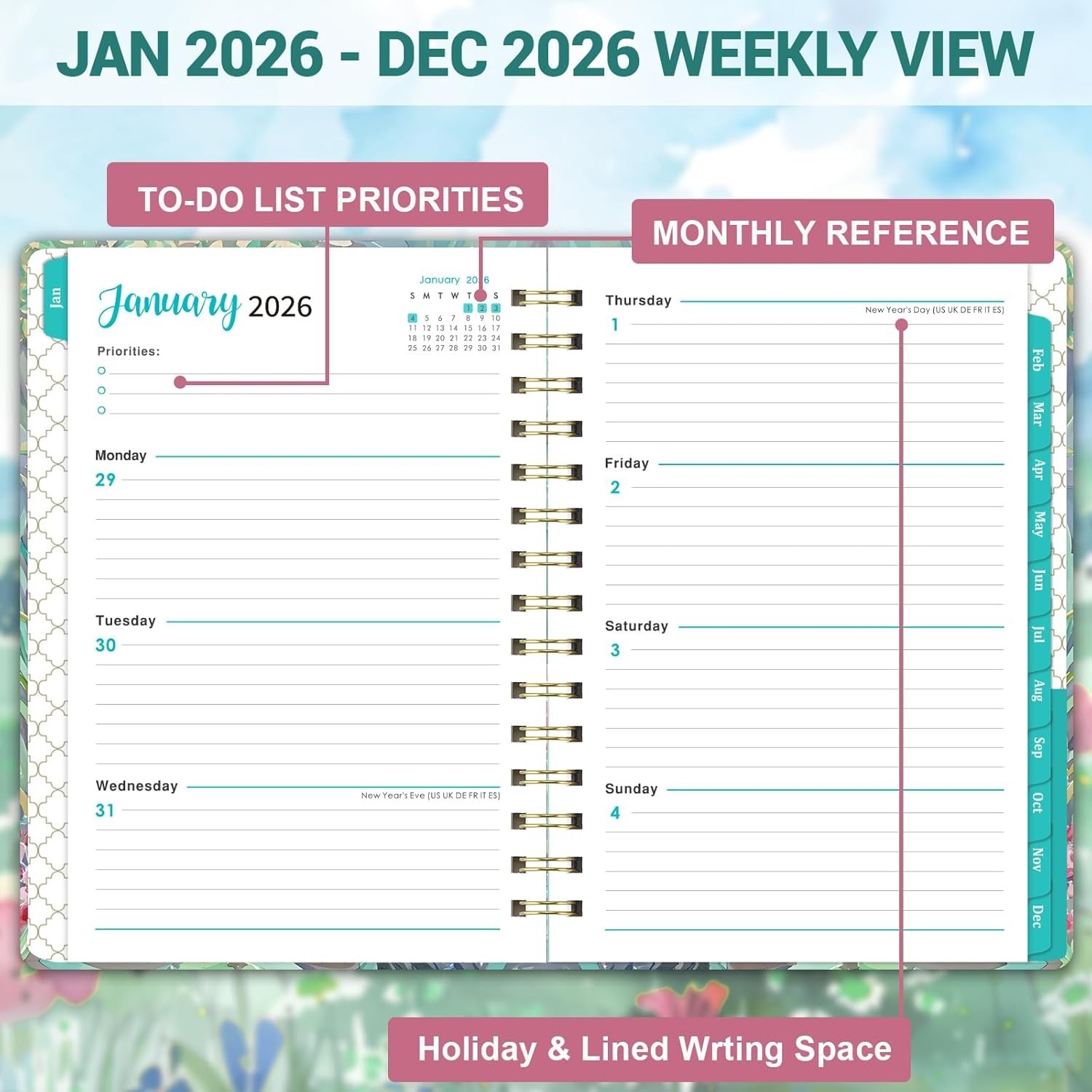 2026 Planner, Weekly and Monthly Calendar Planner, January 2026 – December 2026,