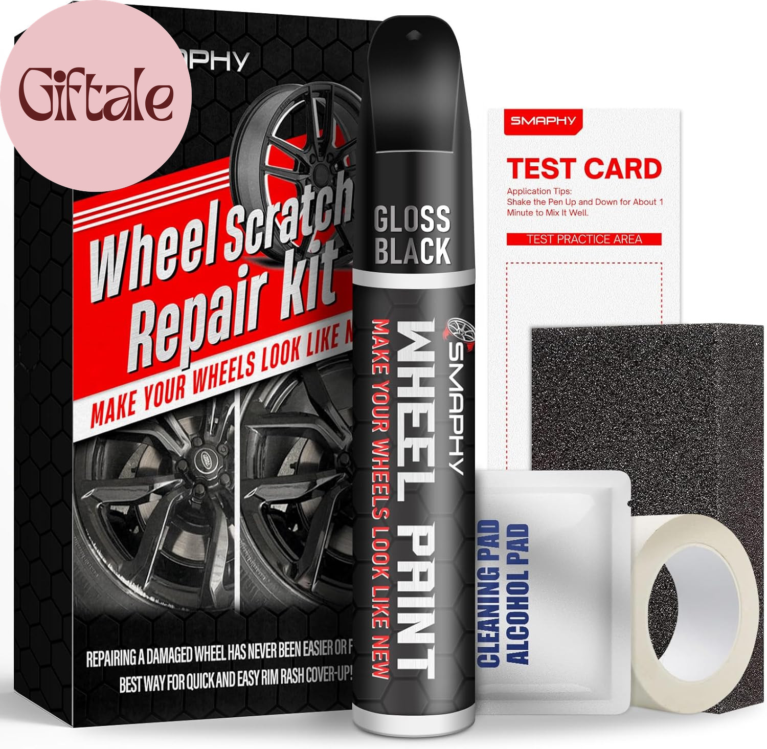 Wheel Scratch Repair Kit, Gloss Black Rim Touch up Paint, Repair Curb Rash, Scra