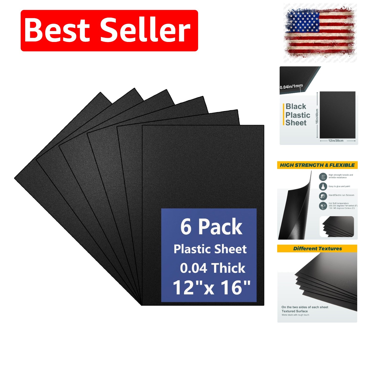 6 Pack Black Plastic Sheet 12x16x0.04 in Flexible High Tensile Plastic Sheets…